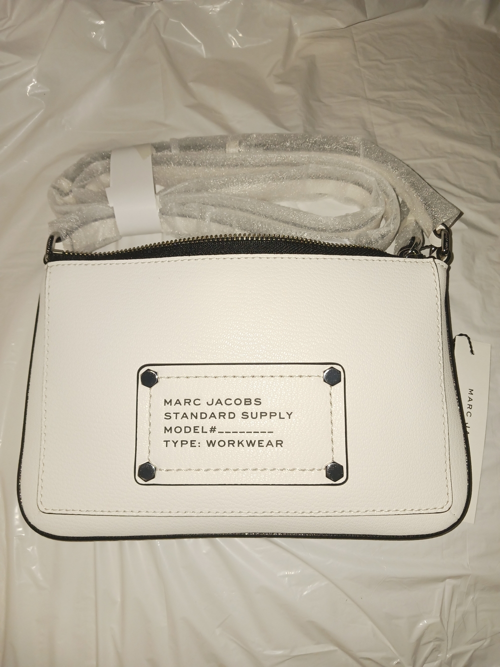 Marc Jacobs White Leather Crossbody with Logo Plaque and Adjustable Strap